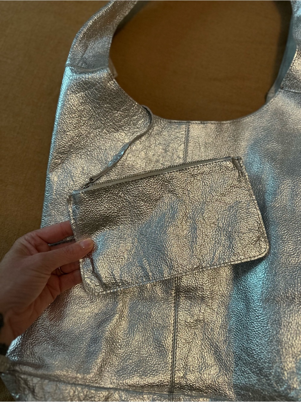 Haute Hippie Metallic Silver 100% Leather Shoulder Hobo Bag - Picture 3 of 7